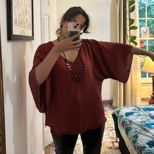 White House Black Market Deep Orange Batwing Blouse | Flowy Oversized M-L Fall